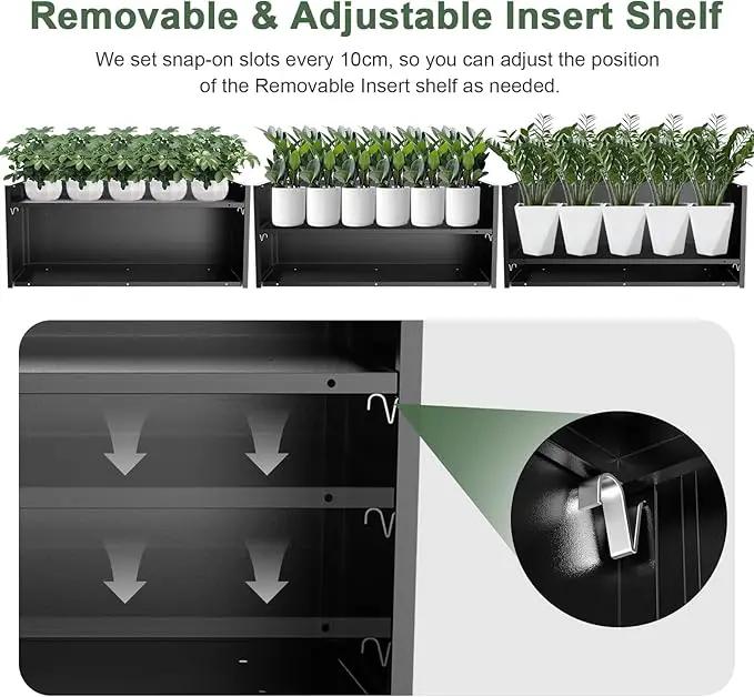 Long Metal Cube Planter for Outdoor Plants 15" W x 38" L x 16.25" H, Heavy Duty Steel Rectangular Planter Box with Removable Insert Shelf, Modern Décor for Outside, Indoor, Garden (Black) by GreenHaven Gardens