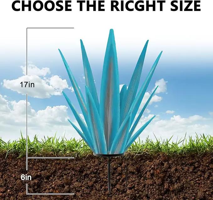 Enlarge Metal Plants Tequila Rustic Sculpture, Outdoor Patio Yard, Home Decor Hand Painted Agave Garden Statue, Outdoor Lawn Ornaments Yard Stakes for Mom Gift (1 Big Blue) by GreenHaven Gardens