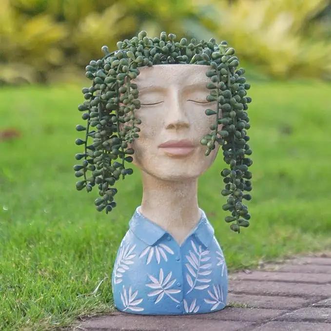 DiliComing Face Planter Pot Head Planter - Unique Planters Resin Male Bust Outdoor Planter Blue Head Planters for Indoor Plants Flower Pot Planter with Face Cute Plant Pots 5 x 6 x 10.5 Inch by GreenHaven Gardens