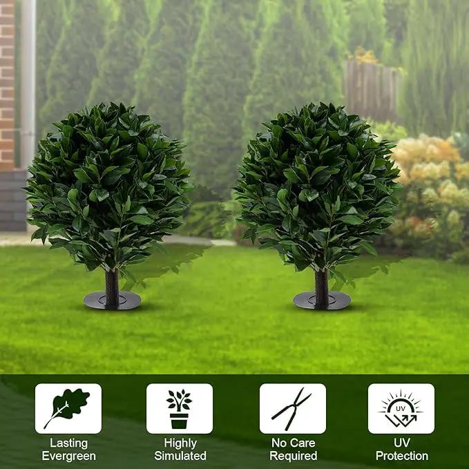 24" Outdoor Evergreens in Outdoor Artificial Shrub Potted Plant Plant for Indoor Porch of Home and Office 2 Pieces a Set Topiary Trees Faux Boxwood with Spike. Easy to Push in The Ground by GreenHaven Gardens