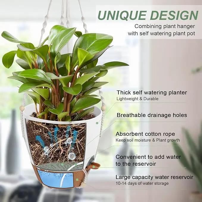 41.5 Inch Macrame Plant Hanger Indoor Outdoor with 12 Inch Flower Pot, Hanging Planter for Plants Holder with Wood Beads for Boho Home Decor (Ivory+White) by GreenHaven Gardens