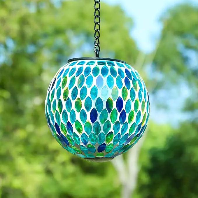 VCUTEKA Hanging Solar Lanterns Mosaic Solar Lights with Hook Up, Outdoor Garden Lights Decor for Yard Tree Fence Patio, Blue by GreenHaven Gardens