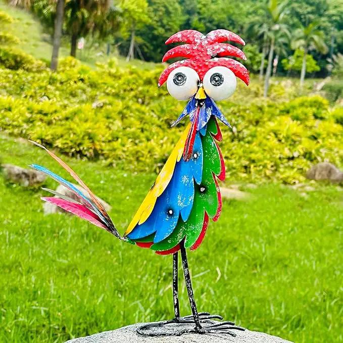 Natelf Outdoor Wacky Metal Rooster Yard Statue Decoration Roosters Decor Garden Statues Chicken Figurine Outside Decorations for Courtyard by GreenHaven Gardens