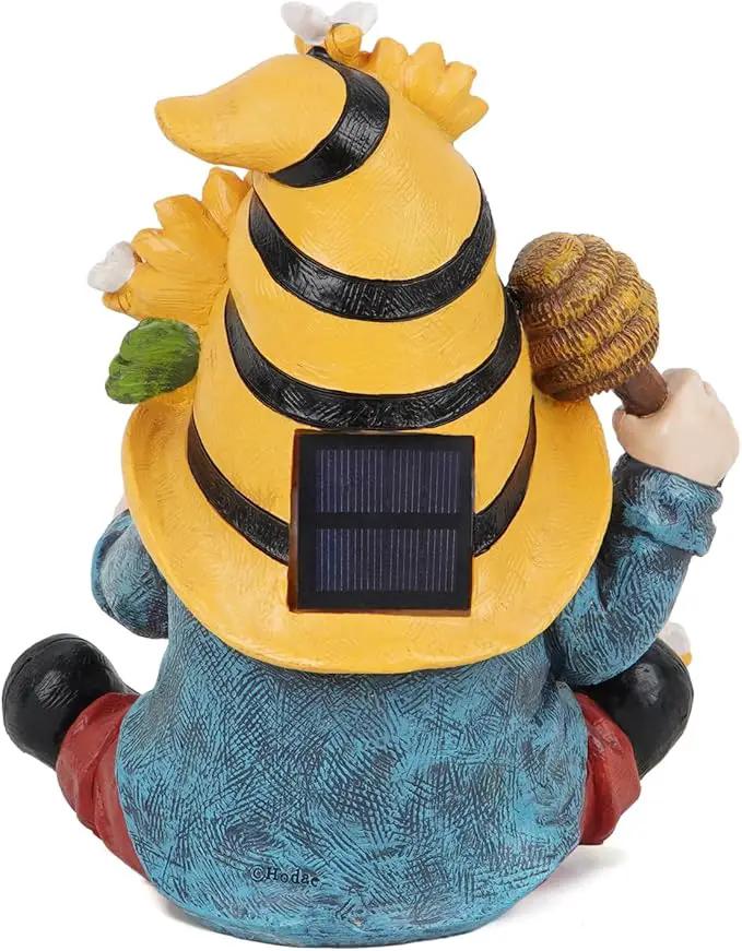Hodao Spring Resin Garden Bumble Bee Themed Gnome Decorations-Solar-Powered Radiance-Honey Gnomes World Day Gifts Summer Lawn Garden Porch Sculptures & Statues Decorations by GreenHaven Gardens