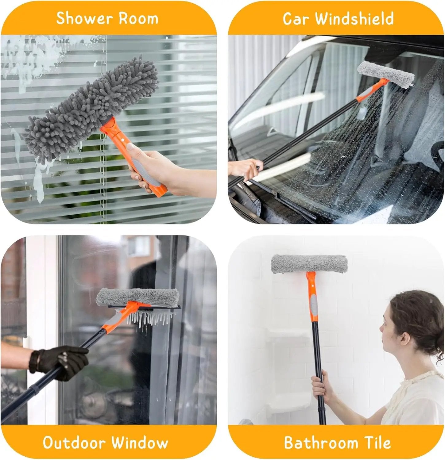 Window Cleaner Tool for Home, 59.5'' Squeegee Kit for Car Windshield, Shower Door, Mirror Cleaning, 2 in 1 Outdoor Glass Washer with Extension Pole by GreenHaven Gardens