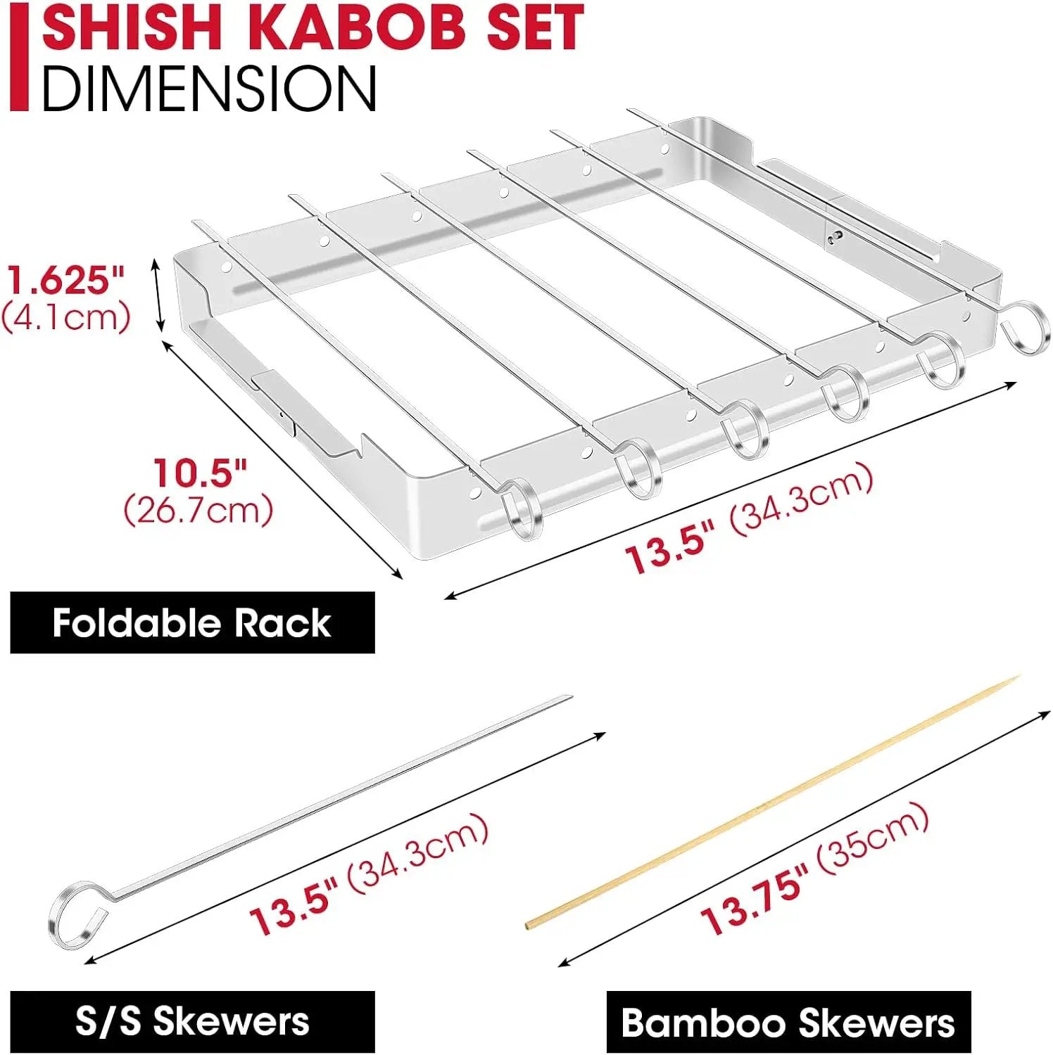 Unicook Upgraded Stainless Steel BBQ Shish Kabob Set, Large Foldable Grill Rack with 6pcs 13.5"L Barbecue Skewer, Keeps Kabobs from Sticking to the Grill Grate, 30pcs Bamboo Skewers as Bonus by GreenHaven Gardens