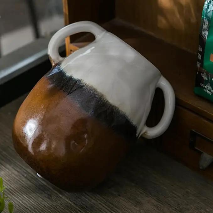 Multi Gradient Ceramic Vase with 2 Handles, Modern Farmhouse Decor, Rustic Terracotta Pottery, Decorative Flower Vases, Clay Small Vase, Centerpiece for Dining Table - 7 Inch Tall by GreenHaven Gardens