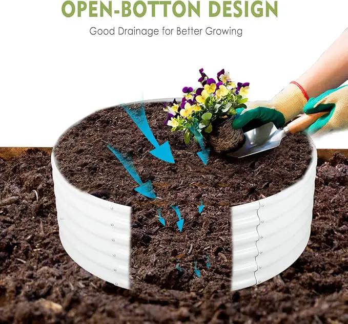 FORTUNO 2 Pcs 17" Tall 4 Ft Round Raised Garden Bed Box Galvanized Metal Outdoor High Flower Bed Steel Patio Ground Planter for Planting Vegetables and Herbs, White by GreenHaven Gardens