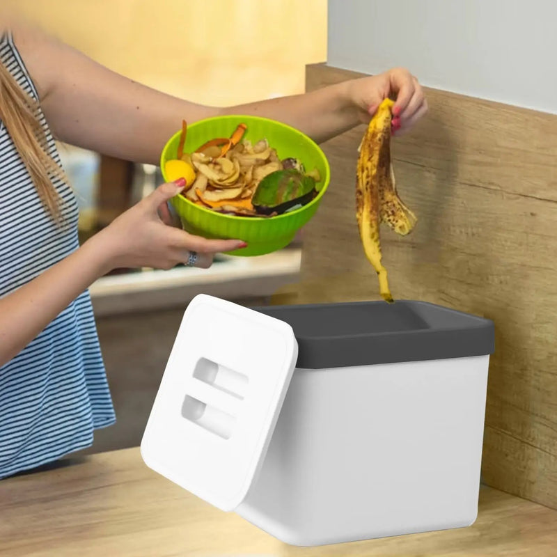 Kitchen Compost Bin Countertop, LALASTAR Hanging Trash Can with Lid for Kitchen Cabinet Door, Wall-Mounted Compost Pail with Colander, 1.8 Gallons, White by GreenHaven Gardens