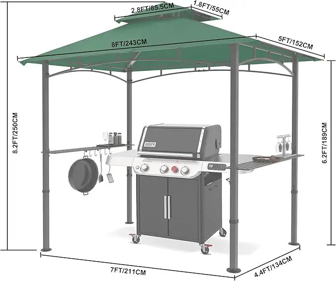 MASTERCANOPY 8 x 5 Grill Gazebo Outdoor BBQ Gazebo Canopy with 2 LED Lights (Forest Green) by GreenHaven Gardens