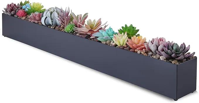 DR&Co Modern Grey Rectangle Planter Box, 16" Metal Planter Perfect for Succulent, Narrow Box for Table or Window Sill, Rectangular Stainless Steel Long by GreenHaven Gardens