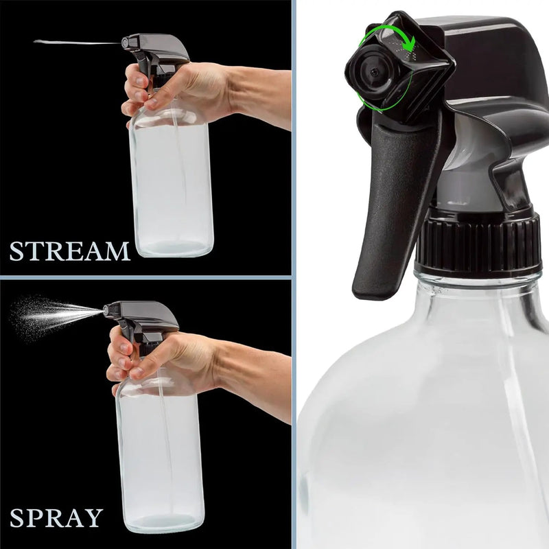 Cornucopia 32oz Glass Spray Bottles (2-Pack, Clear); Quart Bottles w/ 3-Setting Adjustable Trigger Sprayers; Includes Chalk Labels by GreenHaven Gardens