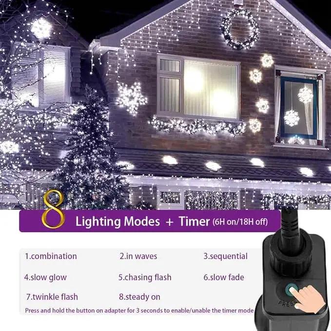 YASENN 300Led Icicle Style String Lights 29.5FT,Update Connectable 8 Lighting Modes with Timer Icicle Lights for Home Garden Outdoor Indoor Eave Decor (Blue and White LED White Cable) by GreenHaven Gardens