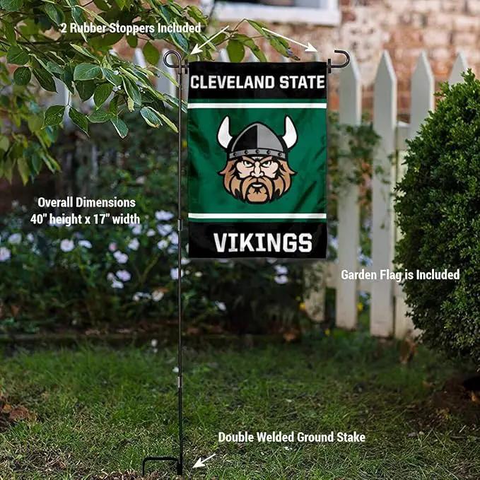 College Flags & Banners Co. Cleveland State Vikings Garden Flag with Stand Holder by GreenHaven Gardens
