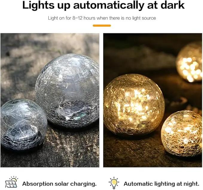 TOMEX 4 Pack Solar Garden Lights, Cracked Glass Ball Waterproof Warm White LED for Outdoor Decor Decorations Pathway Patio Yard Lawn, 4 Pack (4.7") by GreenHaven Gardens