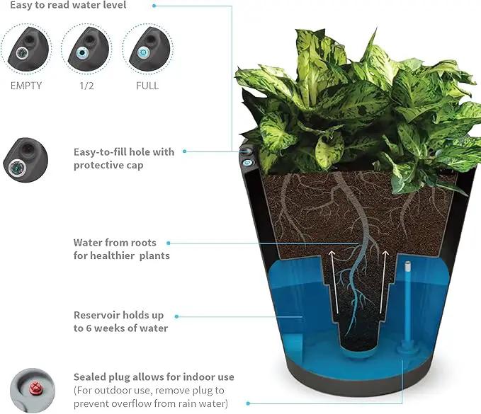 Crescent Garden Dot TruDrop Indoor/Outdoor Planter, Self-Watering Plant Pot, 16 Inches, (Mocha) by GreenHaven Gardens