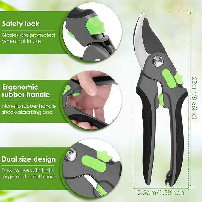 Pruning Shears for Gardening 8.6 inch Steel Garden Clippers with Safety Lock Handheld Gardening Shears Ergonomic Non Slip Plant Clippers Tools for Flowers Branches by GreenHaven Gardens
