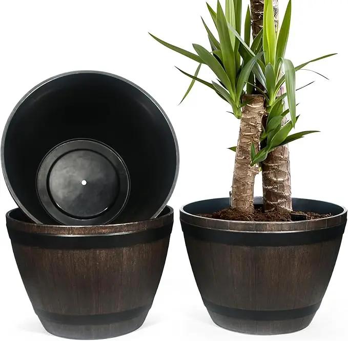 Large Whiskey Barrel Planter for Outdoor Plants - Flower Pots Garden Wine Barrel Planter Outdoor - 21" D x 15" H by GreenHaven Gardens