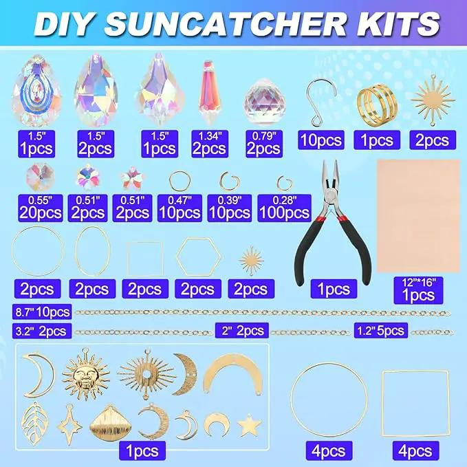 HYBEADS 200 pcs DIY Sun Catchers Making Kits Craft for Adults Crystal Suncatchers Supplies Stained Glass Window Hanging Prism Indoor Outdoor Garden Xmas Decor with Rainbow Maker Pendants Chains by GreenHaven Gardens