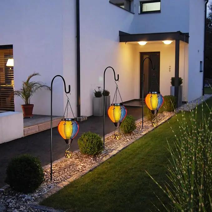pearlstar Hot Air Balloon Solar Lantern with Flickering Flame Light Outdoor Solar Hanging Lights Waterproof for Garden Yard Farmhouse Patio Pathway Outside Decoration,Glass, Rainbow by GreenHaven Gardens