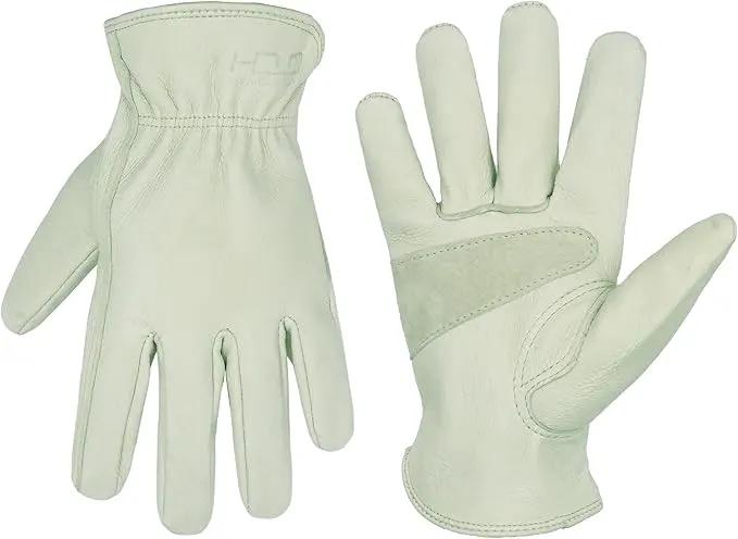 HLDD HANDLANDY Leather Work Gloves for Men & Women, Adjustable Wrist Cowhide Gardening Glove with Reinforced Palm for Driver by GreenHaven Gardens