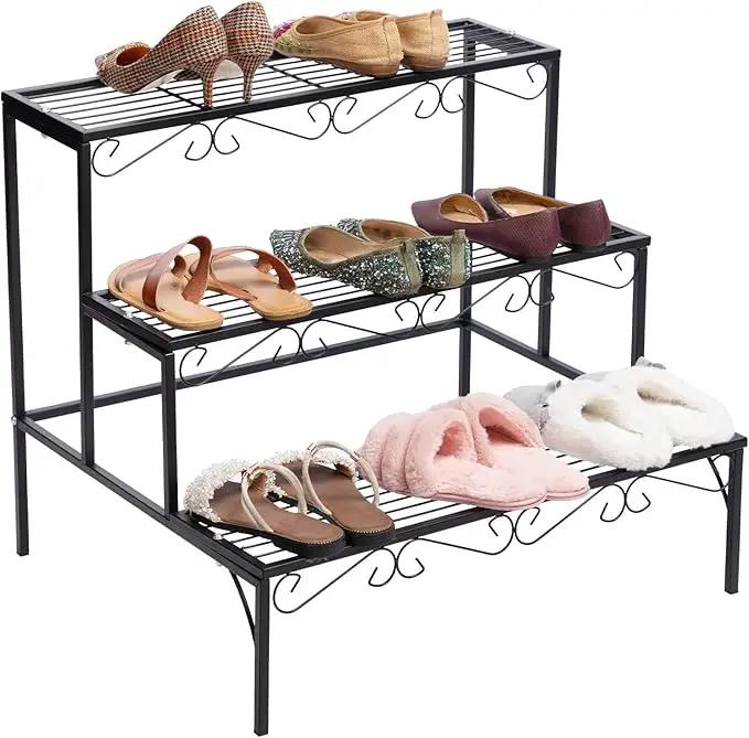 DOEWORKS 3 Tier Stair Style Metal Plant Stand, Garden Shelf for Large Flower Pot Display Rack Indoor Outdoor, Black by GreenHaven Gardens