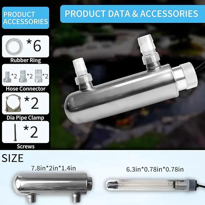 UV Pond Water Clarifier for 20-300 Gallon, UV Sterilizer for Swimming Pool, Spa, Large Fish Tank, Cold Plunge, 12MM/16MM/20MM/Pipe Diameter Available Ultraviolet Clarifier for Green Water by GreenHaven Gardens