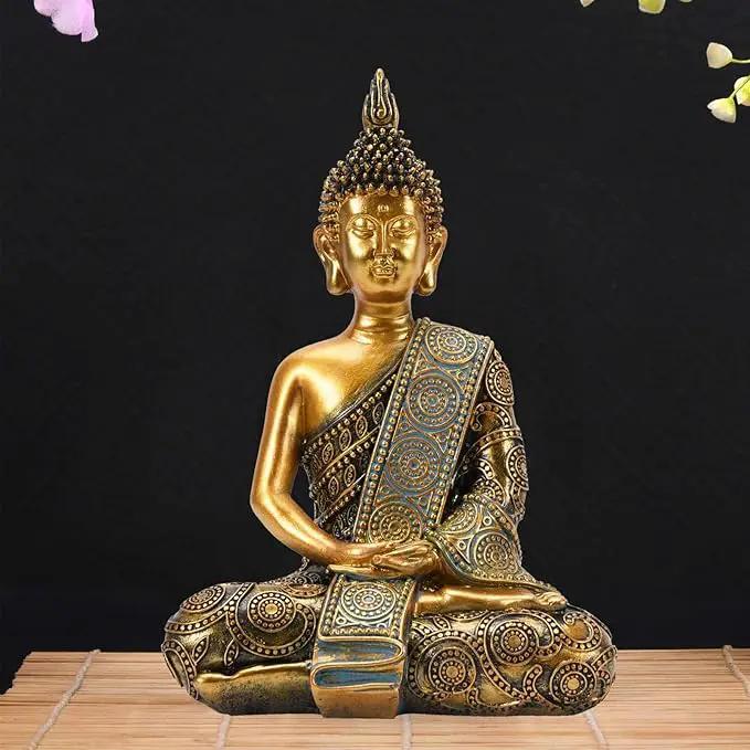Nacome Meditating Seated Thai Buddha Statue Praying Collectibles Figurines,Zen Garden Buddha Sculpture-Indoor/Outdoor Decor for Home,Porch Yard Art Decoration,polyresin,Gold Buddah,Gift by GreenHaven Gardens