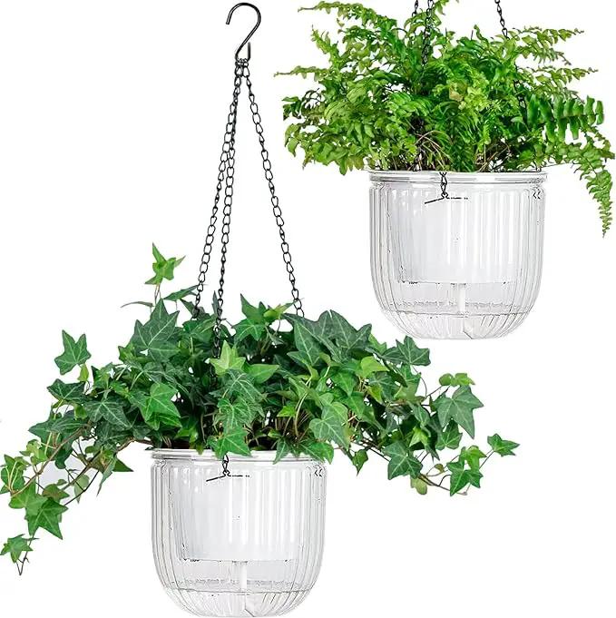 6.5 Inch 2 Pcs Self Watering Hanging Planter Indoor Plant Pots Drainage Holes, Outdoor Hanging Planters Flower Pot Basket, Visible Water Level, Plant Hanger Home Decor, Gardening by GreenHaven Gardens