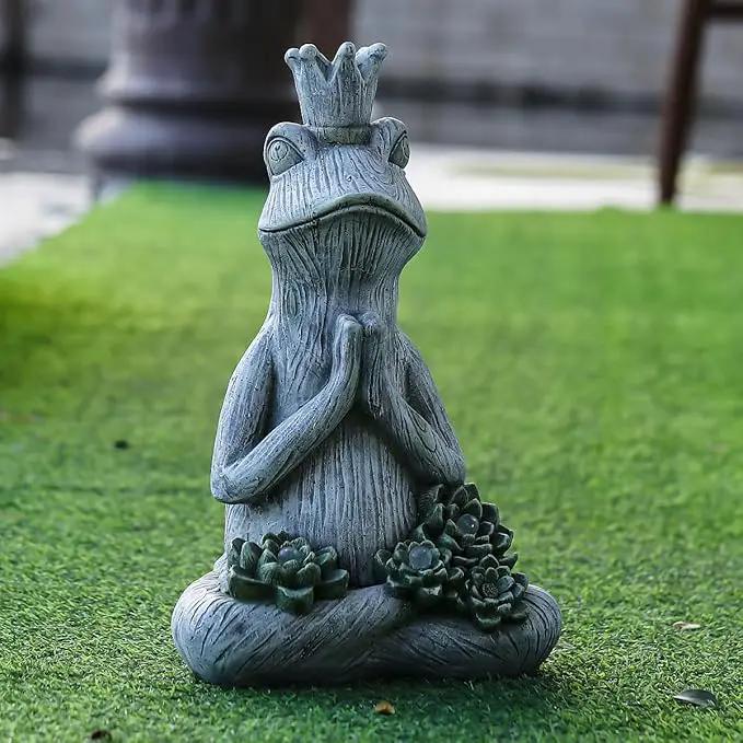 Large Garden Statue Yoga Frog Sustainable Eco-Friendly Solar Lights with LED Sustainability Sculpture Courtyard Balcony Home Decoration（20" Tall by GreenHaven Gardens