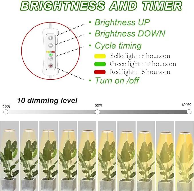 yadoker 144 LEDs Plant Grow Light for Indoor Plant,Aluminum Walnut Wood Grain Desk LED Grow Light, Height Adjustable,6.3" Aluminum Housing,Automatic Timer with 8/12/16 Hours,10-Level Brightnes by GreenHaven Gardens