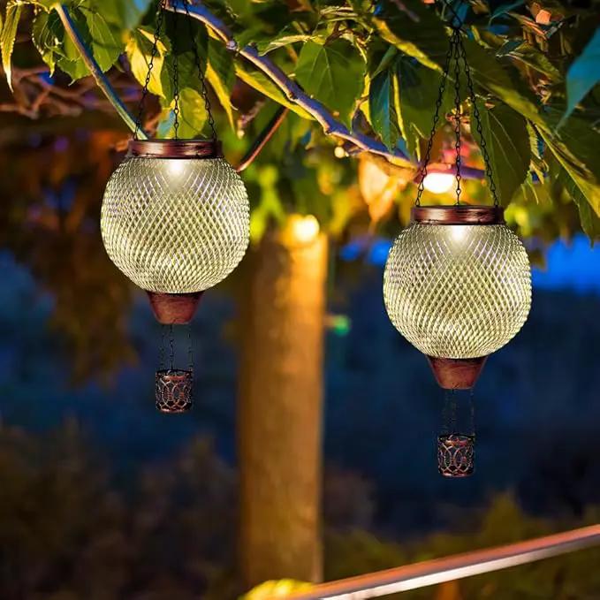 Starsoul 2 PC Cage Hot Air Balloon Solar Lantern with Flame Glass Outdoor Hanging Hot Air Balloon Solar Light Lamp Waterproof Garden Patio Yard Party Decorations by GreenHaven Gardens