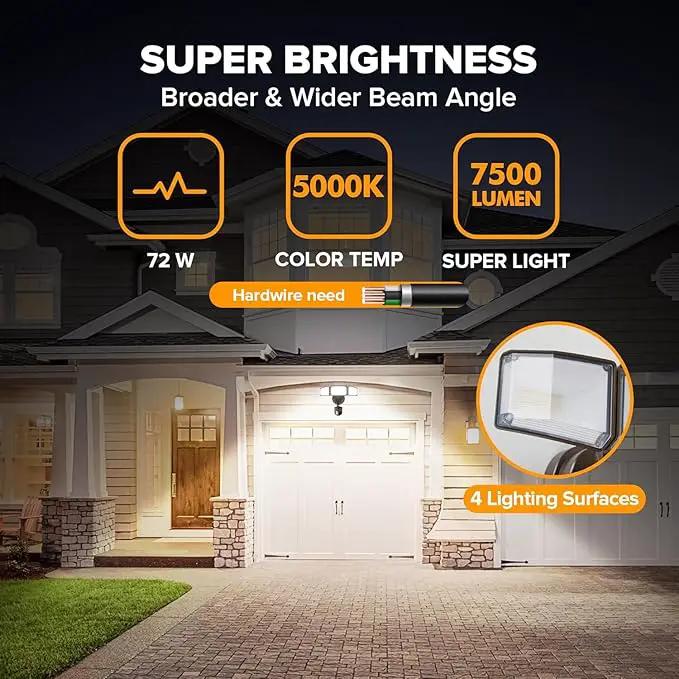 LUTEC 72W 7500LM LED Security Lights Motion Sensor Light Outdoor, 5000K Daylight, IP65 Waterproof, Dusk to Dawn, 3-Head Motion Detected Flood Light for Garage, Yard, Porch(Brown) by GreenHaven Gardens