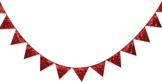 Pinkblume Red Decorations Double Sided Sequin Fabric Triangle Pennant Banner Flag Bunting Garland for Theme Nursery Classroom Home Bedroom Wall Valentines Day Holiday Christmas Decor by GreenHaven Gardens