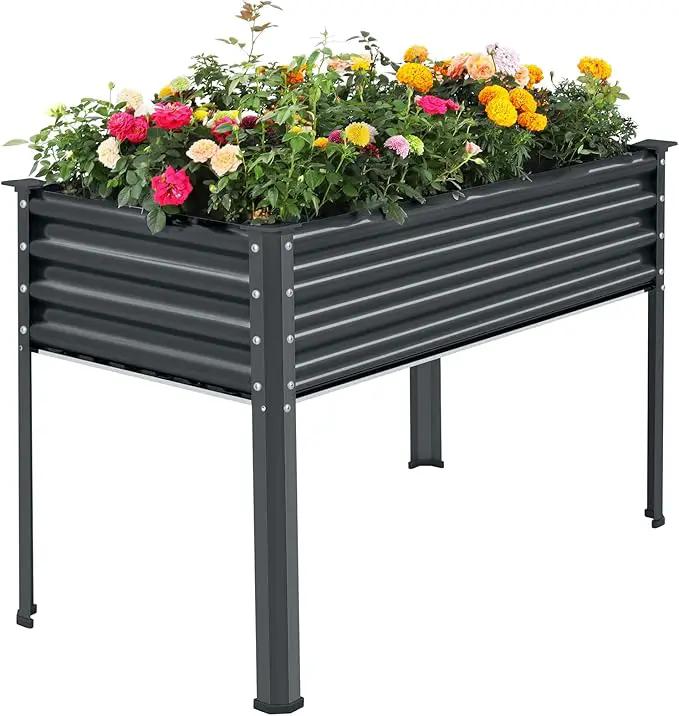 Land Guard Galvanized Raised Garden Bed with Legs, 48×24×32in Large Metal Elevated Raised Planter Box with Drainage Holes for Backyard, Patio, Balcony, 400lb Capacity(Grey)…… by GreenHaven Gardens