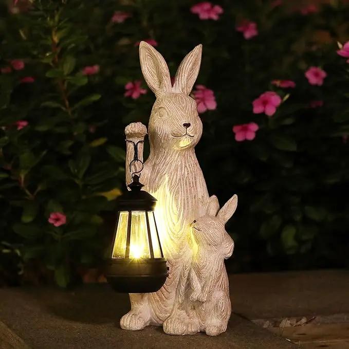Solar Garden Statues Bunny Decor with LED Lights Home Decorations Outdoor Garden Rabbit Statue for Patio, Balcony, Yard, Lawn Ornament - Unique Housewarming Birthday Gifts for Women by GreenHaven Gardens