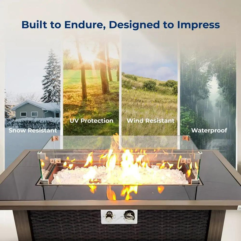 SereneLife 43.5-Inch Outdoor Propane Fire Pit Table – 50,000 BTU, Tempered Glass Wind Guard, Sliding Door, Auto-Ignition, Stainless Steel Burner, Waterproof Cover – Ideal for Patio, Garden & Backyard by GreenHaven Gardens