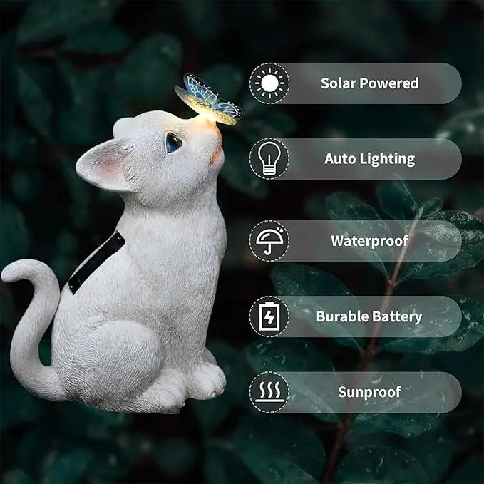 Cat Garden Figurines Outdoor Decor Solar Statue with LED Lights for Patio Lawn Yard Art Decoration Housewarming Garden Gift by GreenHaven Gardens