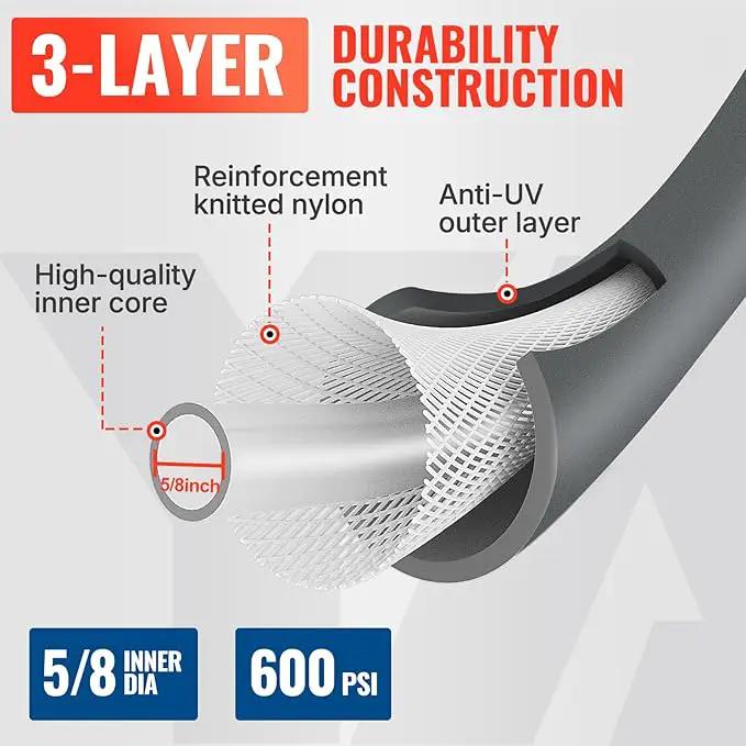 YAMATIC Short Garden Hose 5/8 in x 20 ft with Swivel Handle, Super Flexible Leader Hose, All-weather, Lightweight, Burst 600 PSI, Grey by GreenHaven Gardens