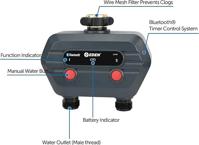 Eden 93442 2-Zone Bluetooth Water Timer for Smart Irrigation - Remote Control via App, Customizable Scheduling, and Water Delay Setting by GreenHaven Gardens