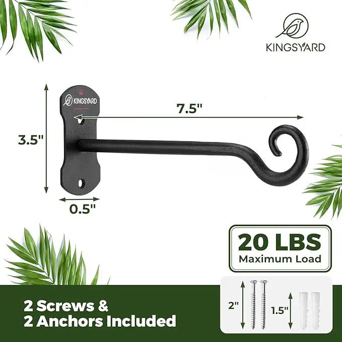 Kingsyard 4 Pack Wall Plant Hanger - Heavy Duty Metal Hanging Bracket Hooks for Hanging Plant Bird Feeders Lanterns Wind Chimes Indoor/Outdoor. Black by GreenHaven Gardens