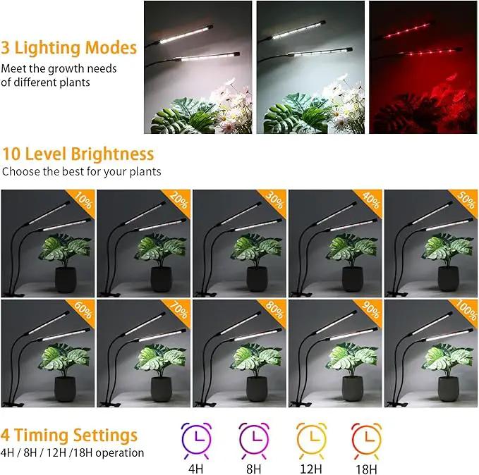 Grow Lights for Indoor Plants, 168 LEDs Clip Plant Lights, Full Spectrum LED Plant Growing Lamps with Flexible Gooseneck 4/8/12/18H Timer, 3 Spectral Modes, 10 Dimmable Levels, 2 Pack by GreenHaven Gardens