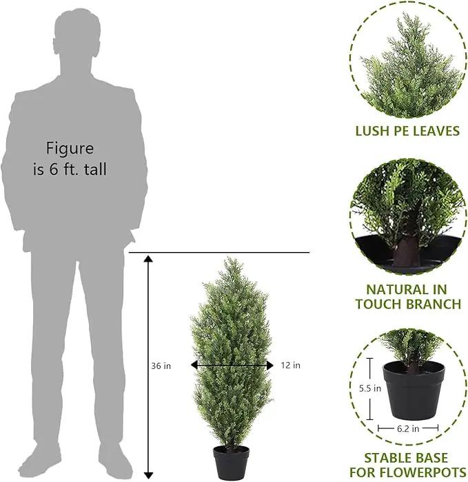 THE BLOOM TIMES 3ft Topiary Trees Artificial Outdoor 2 Pack – UV Resistant Faux Cedar Pine Cypress Bushes and Shrubs, Fake Potted Plants for Front Porch Outside Planter Patio Decor, Set of 2 (3 Foot) by GreenHaven Gardens