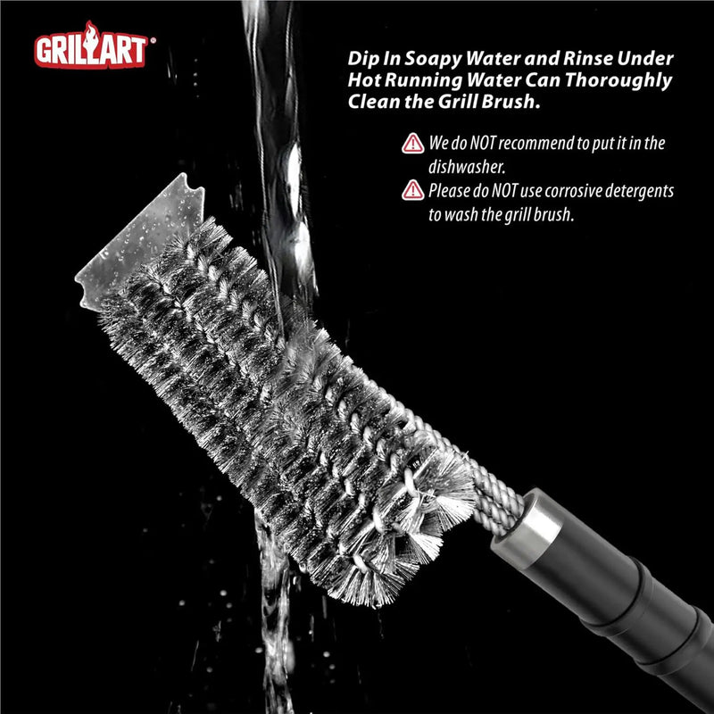 GRILLART Grill Brush and Scraper,18 Inch BBQ Grill Cleaning Brush Kit, Safe Wire Scrubber, Universal Fit BBQ Cleaner Accessories for All Grates by GreenHaven Gardens