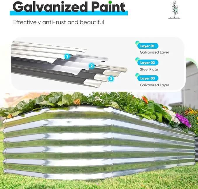 Quictent Raised Garden Bed Kit Oval Galvanized Metal Planter Box Tall for Vegetables Outdoor Backyard, Rubber Strip Edging Included, Silver 8x4x1.5 ft by GreenHaven Gardens