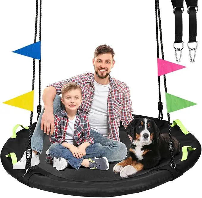 48 inch Tree Swing, Larger Saucer Flying Swing for Whole Family, 900lbs Weight Capacity, with Adjustable Hanging Straps, for Outdoor Backyard, Gifts for Kids, Black by GreenHaven Gardens