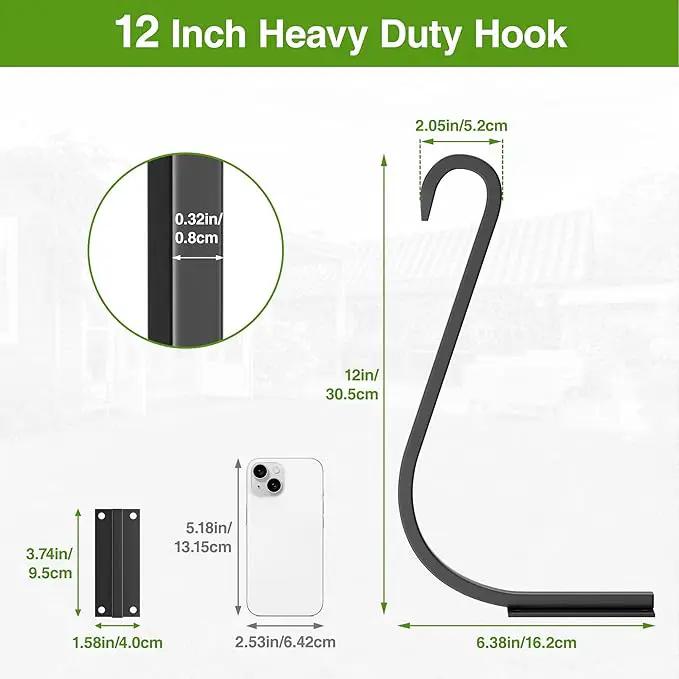 12 Inch 2 Pack Plant Hangers for Indoor/Outdoor Wall Mount - Heavy Duty Hanging Plant Holder & Bird Feeder Hooks, Decorative Black Metal Wall Hangers for Plants, Flower Baskets by GreenHaven Gardens