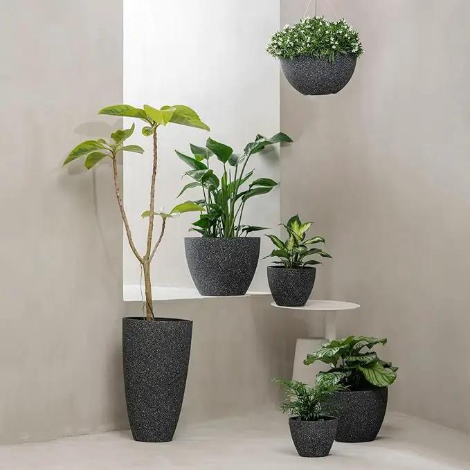 LA JOLIE MUSE Large Hanging Planters for Outdoor Plants - 13 Inch Hanging Basket for Patio Set of 2, Speckled Black by GreenHaven Gardens