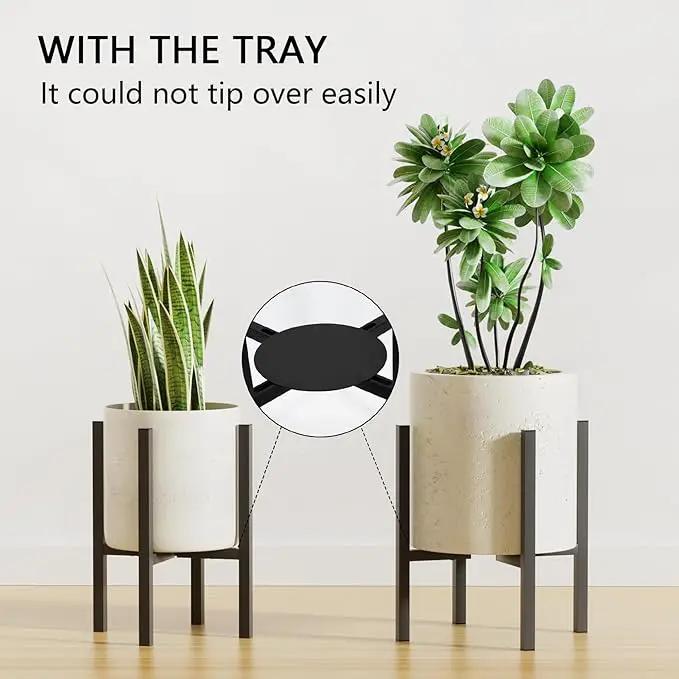 2-Pack Adjustable Metal Plant Stand Indoor Outdoor - Fits 8 to 12 Inches Pots - Mid Century Modern Planter Stand Black Flower Pot Holder Home Decor for Gardening Gifts by GreenHaven Gardens