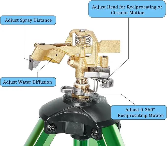 1/2 Inch Brass Sprinklers Head,Heavy Duty Water Sprinkler for Yard with 360 Degree Large Area Coverage Irrigation, Adjustable Impact Sprinklers Head Nozzle for Grass Patio Garden Irrigation by GreenHaven Gardens